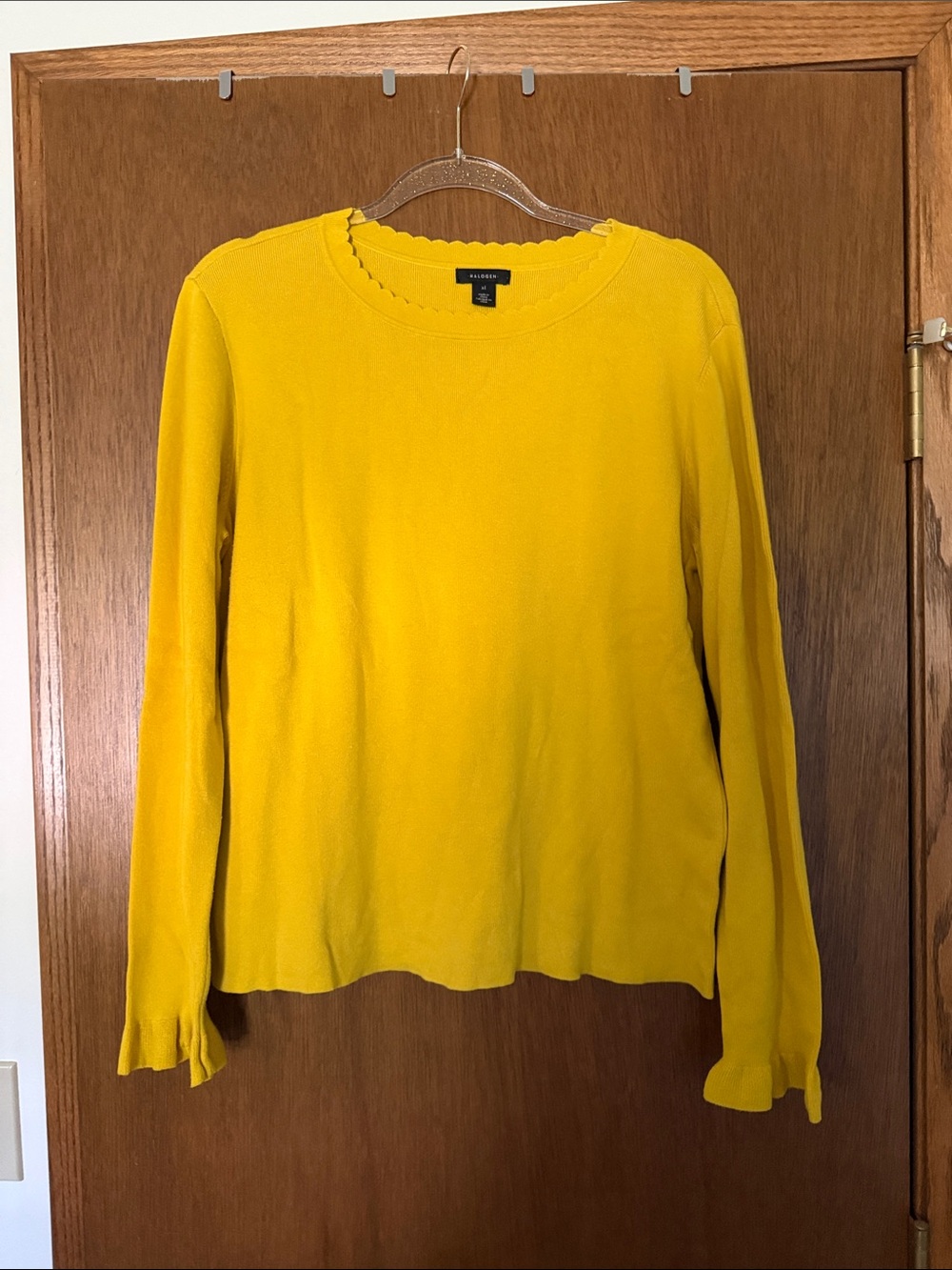 Halogen Yellow Scallop-Trim Crewneck Sweater